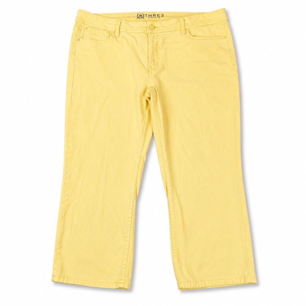 THRE3 Capri Jeans Womens Size 16 Mid Rise Stretch Pastel Yellow Cotton